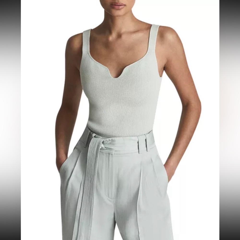 REISS Daisy knit sweetheart tank top, mint, size S